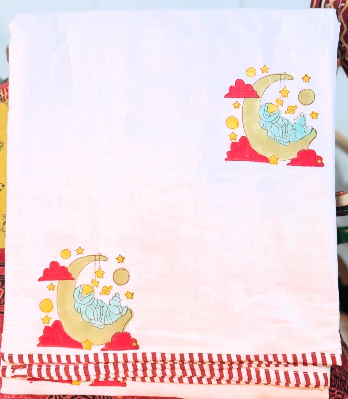 Reversible Cotton Dohar – Astronaut & Butterflies | Handmade Toddler Blanket