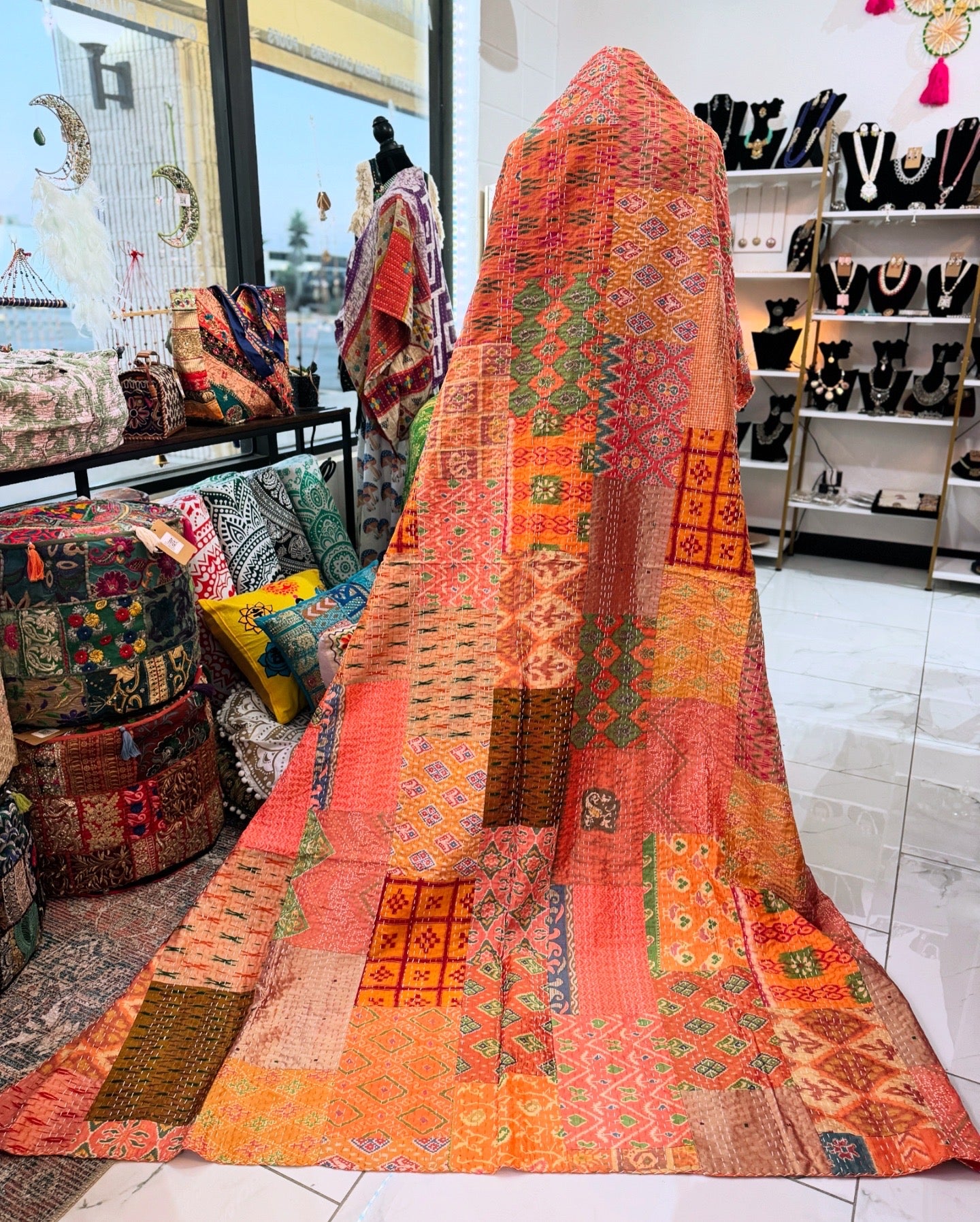 Silk Patchwork Quilt Orange - Full