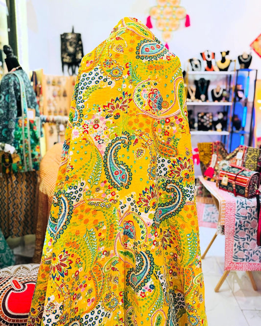 Sunlit Paisley – Handblock Printed Kantha Quilt – 100% Cotton | Handmade