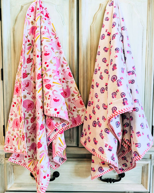 Reversible Cotton Dohar – Elephants & Toads | Handmade Toddler Blanket