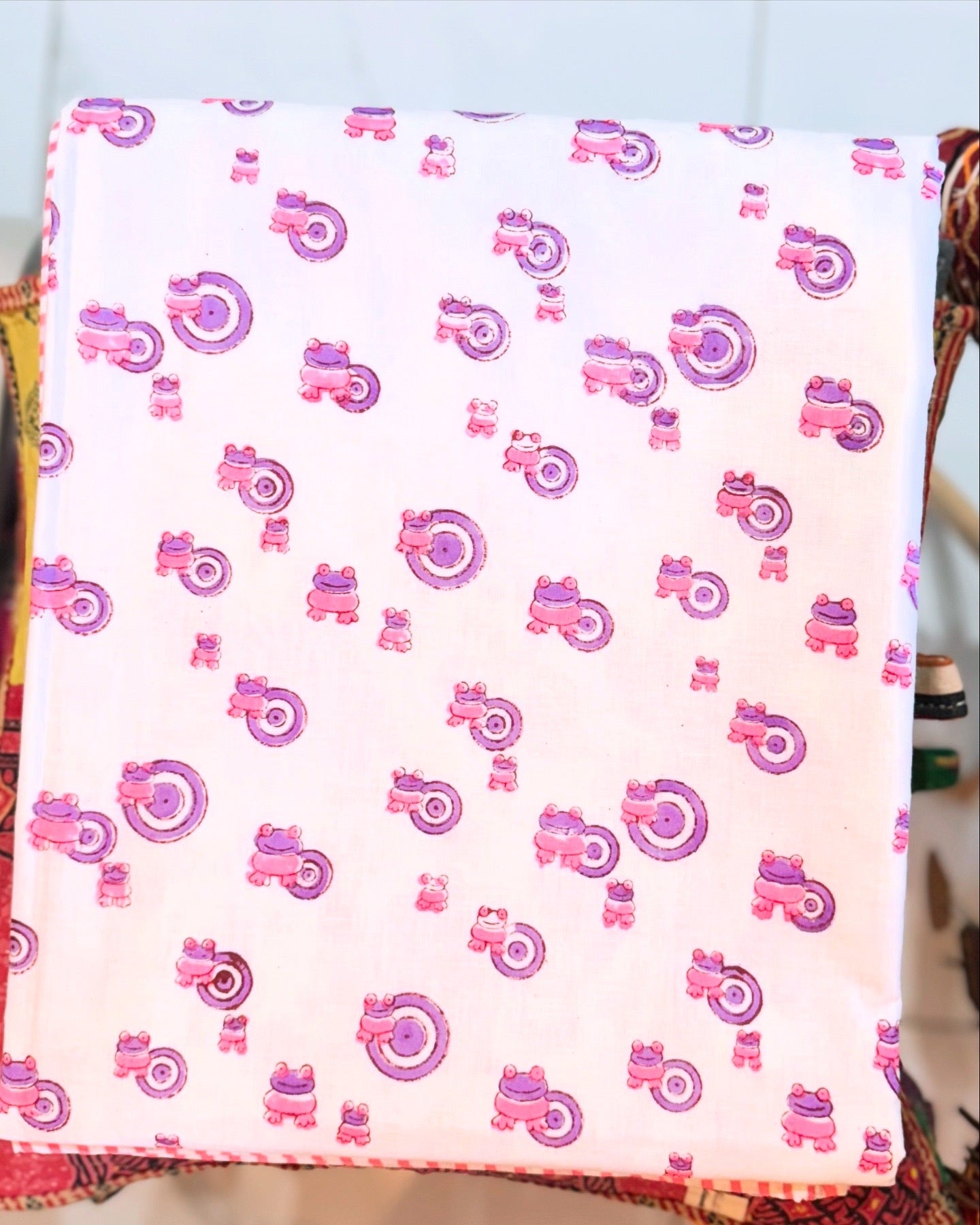 Reversible Cotton Dohar – Elephants & Toads | Handmade Toddler Blanket