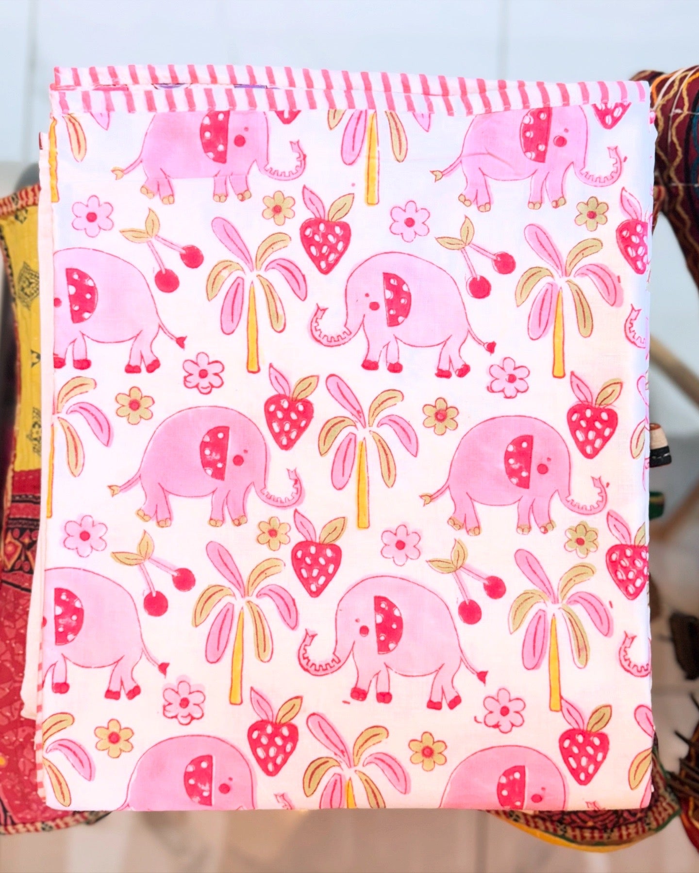 Reversible Cotton Dohar – Elephants & Toads | Handmade Toddler Blanket