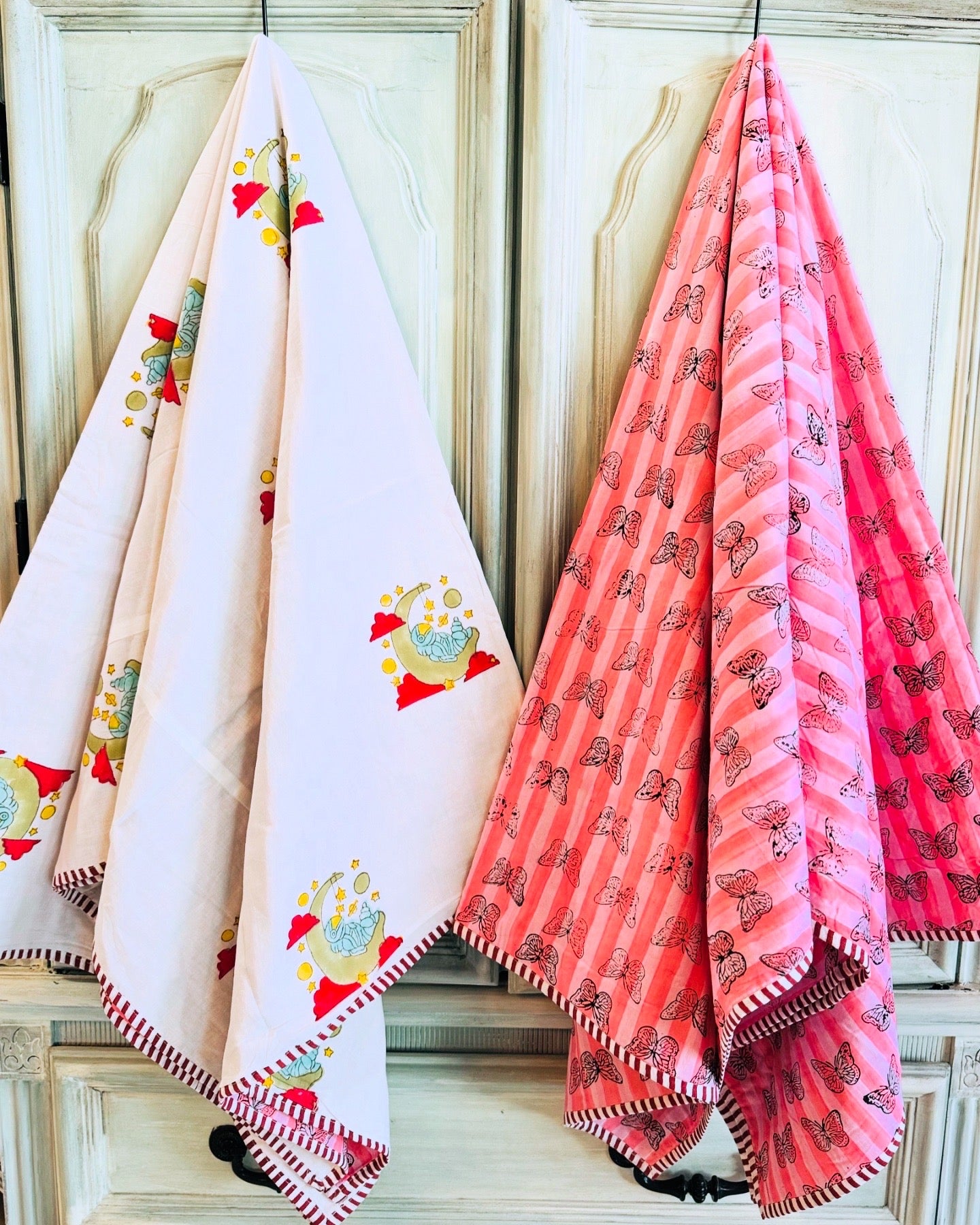 Reversible Cotton Dohar – Astronaut & Butterflies | Handmade Toddler Blanket