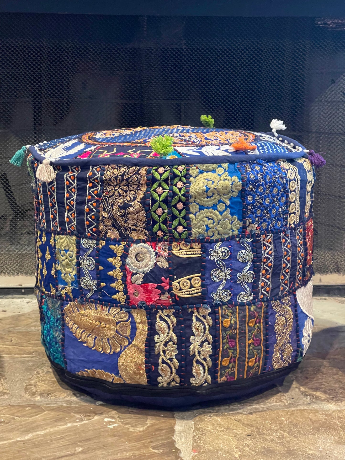 Handmade Pouf Cover - Blue