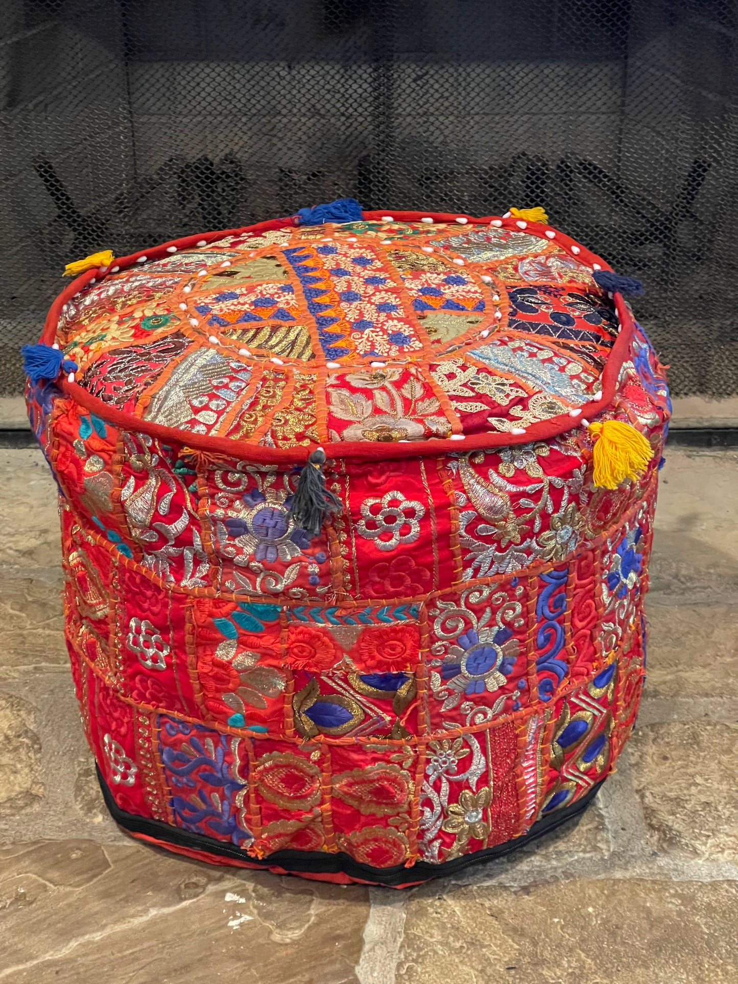 Handmade Pouf Cover - Red