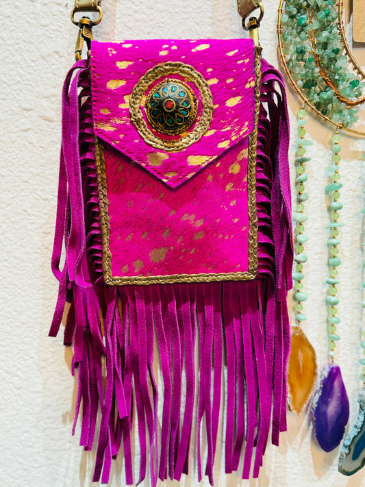 Cowhide Fringe Crossbody Bag – Pouch | Handmade Leather Western Purse
