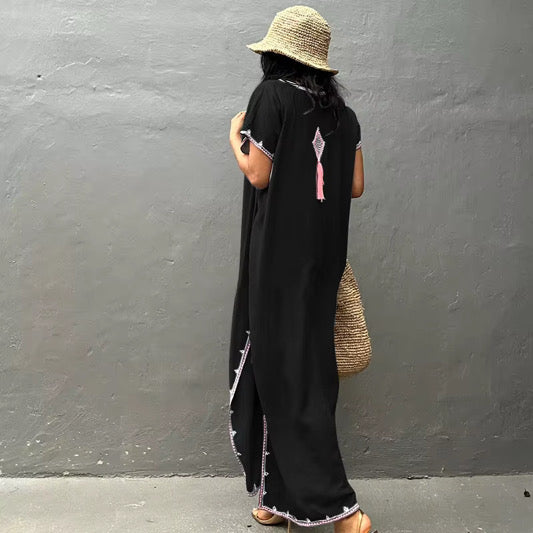 Long Kaftan dress with lace and tassels