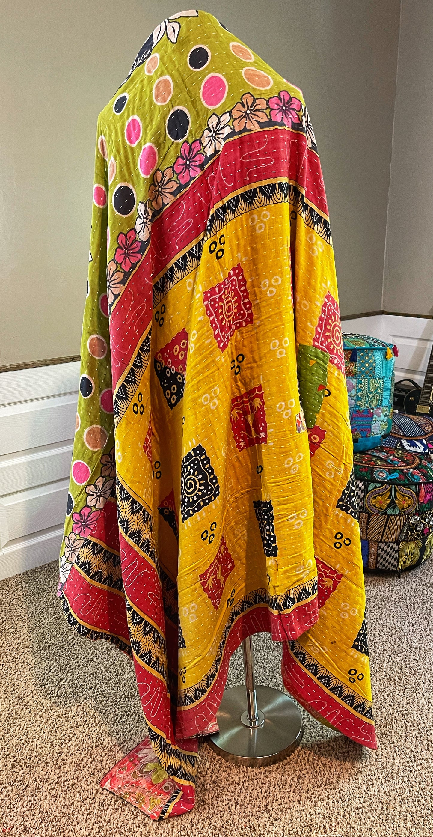 Pink and Yellow Saree Kantha