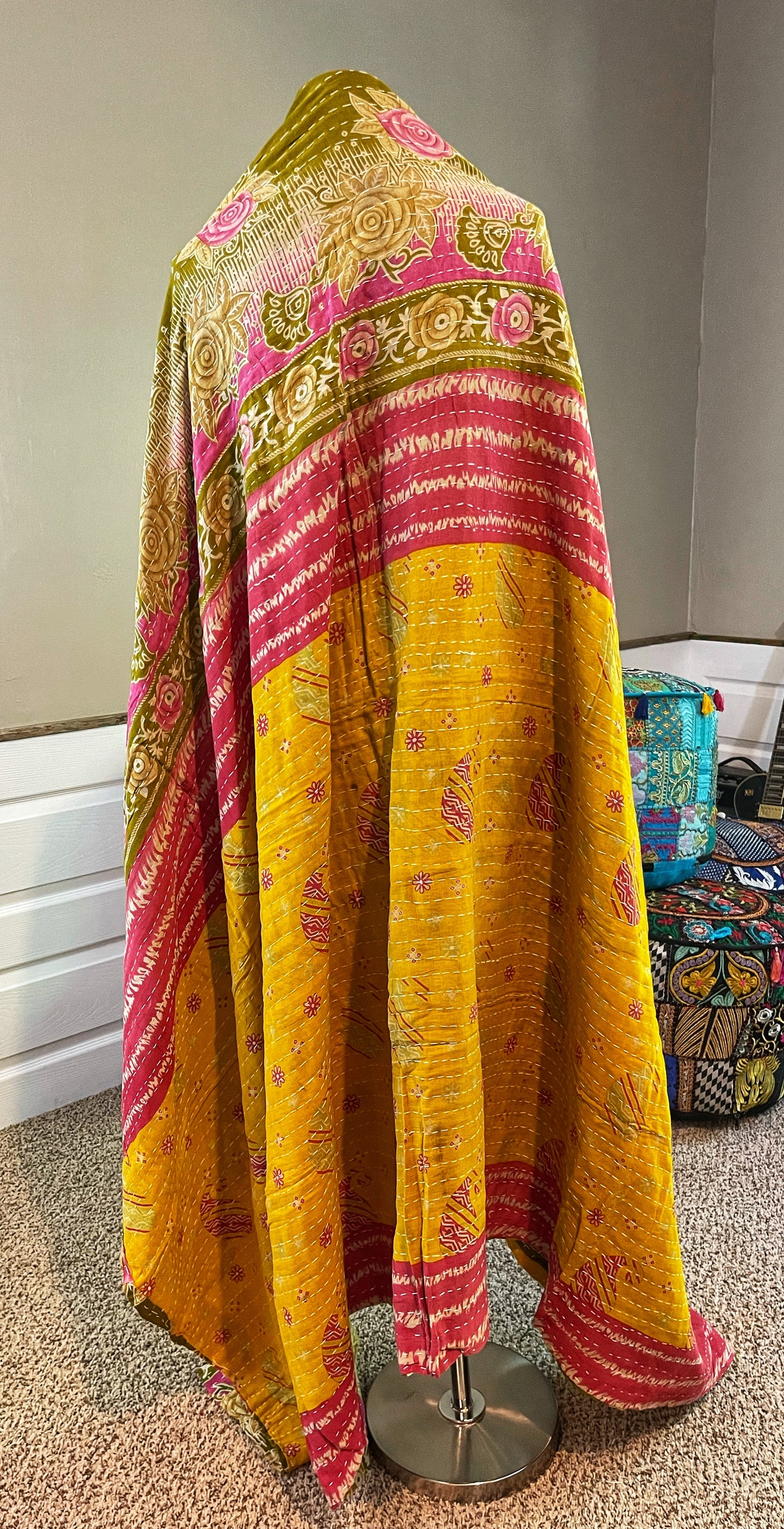 Yellow & Green Saree Kantha