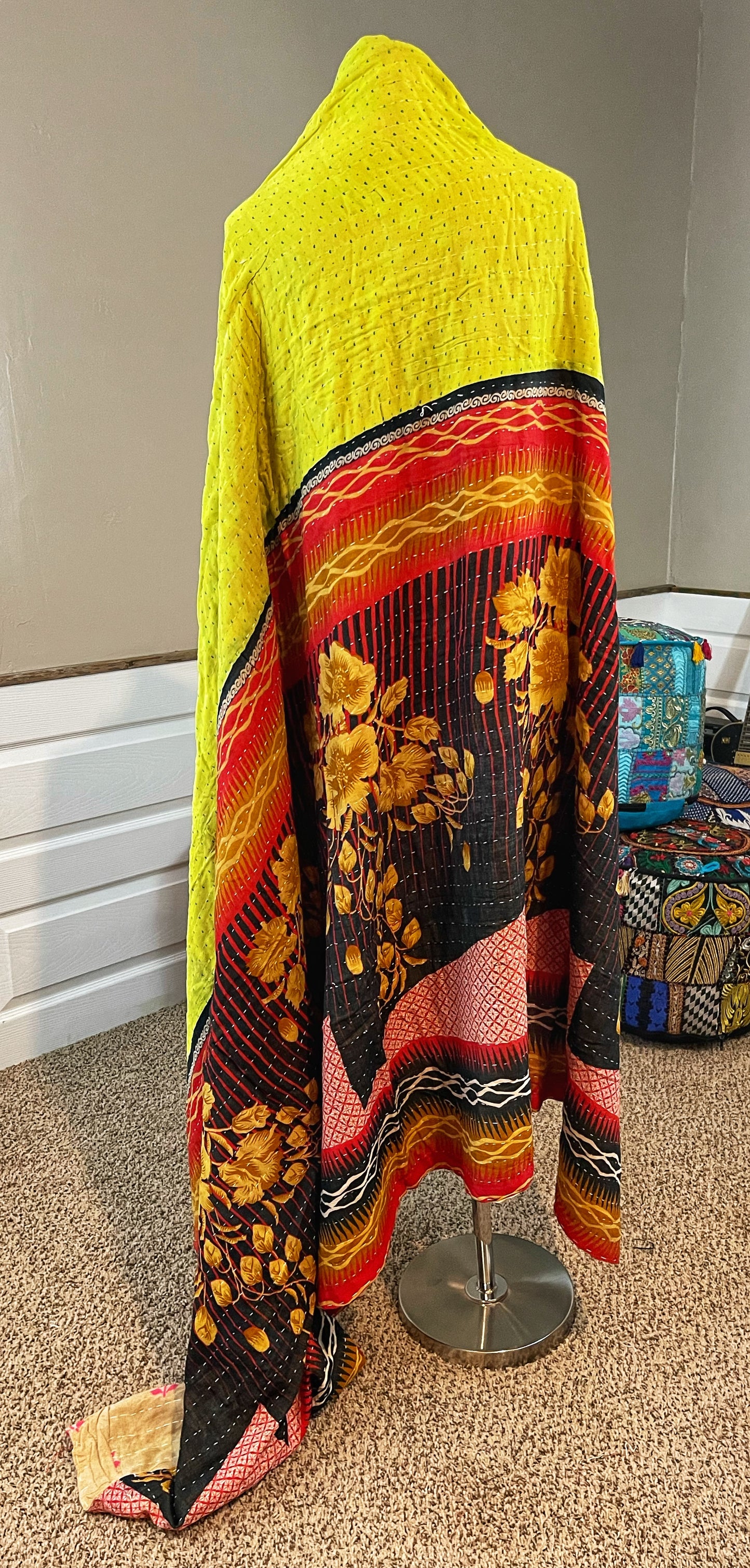 Bright Yellow Saree Kantha