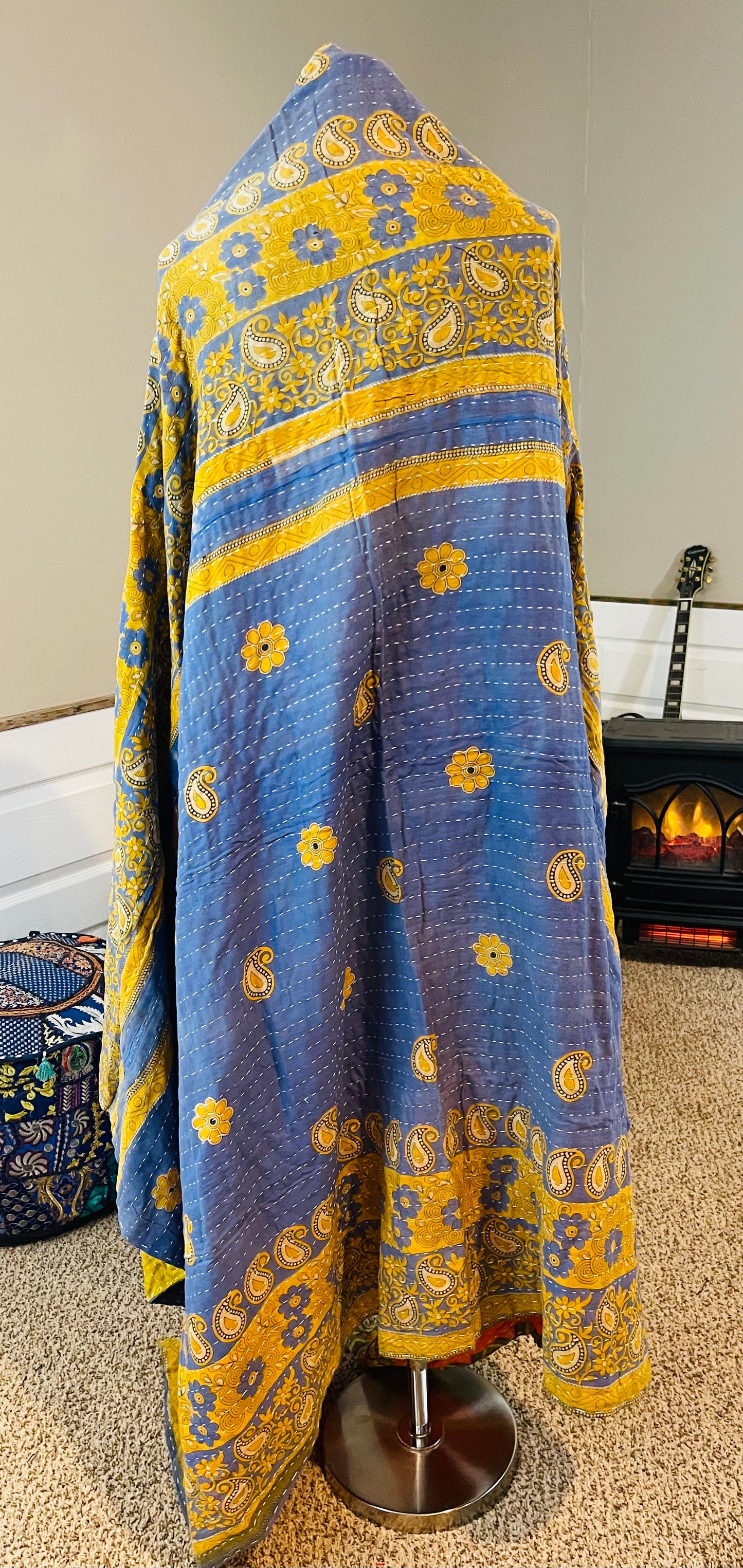 'Yellow & Blue' Saree Quilt