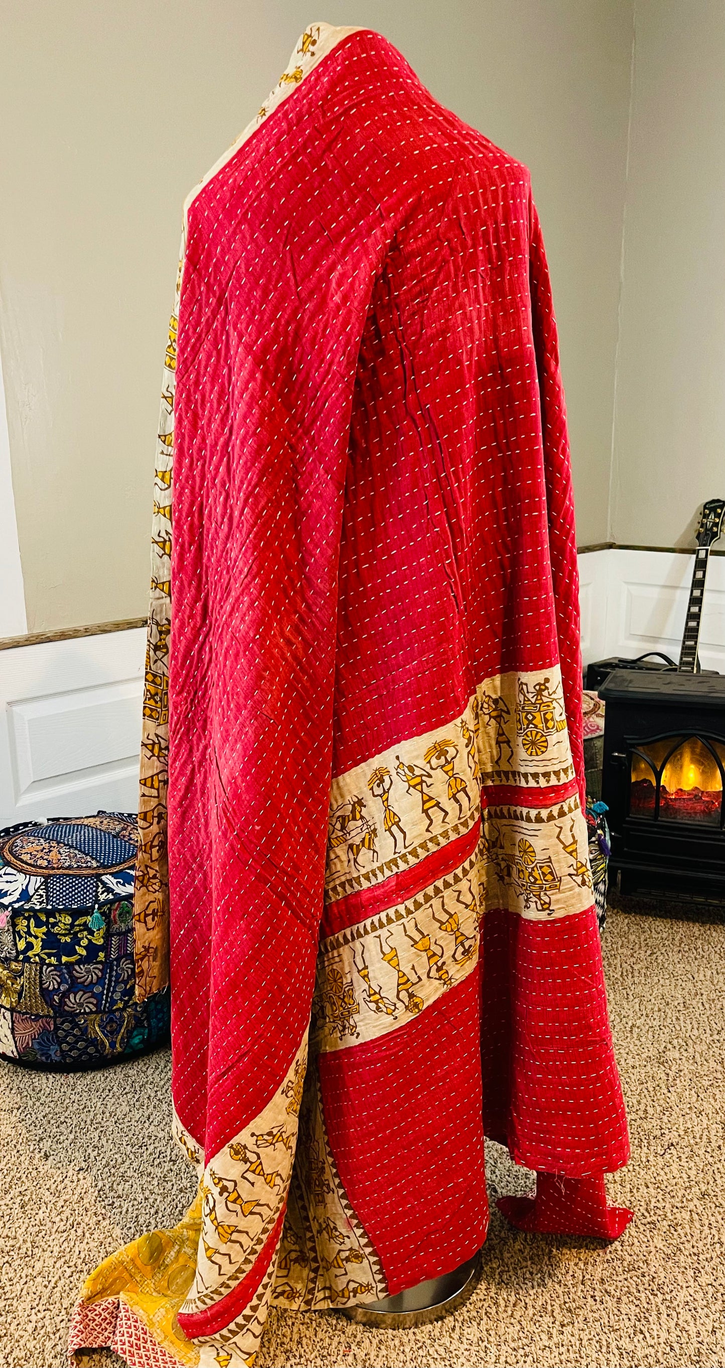 Villagers Saree Kantha Quilt – Twin Size - Throw Blanket