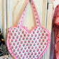 Rosebud Whimsy Heart Tote – Handmade Quilted Cotton Bag with Zipper & Frill Detail | Romantic Gift