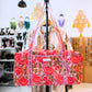 Red Floral Quilted Duffel Bag – Handmade Block Print Weekender Travel Bag
