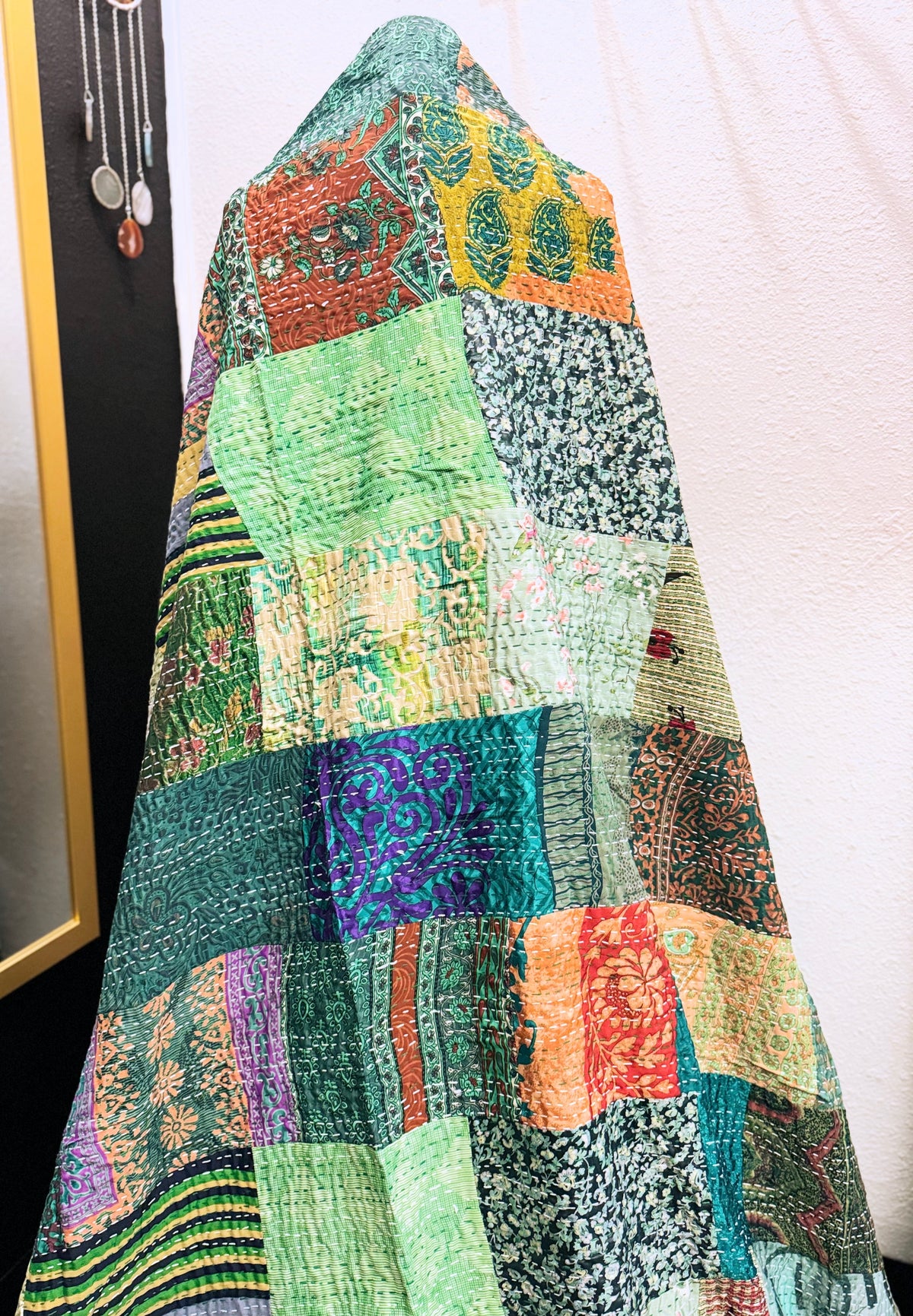 Silk Patchwork Kantha - Green-Queen/ King