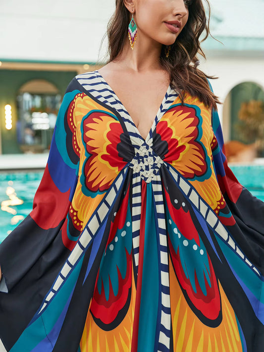 Phoenix Kaftan – Bold Bohemian Maxi Dress with Fiery Hues
