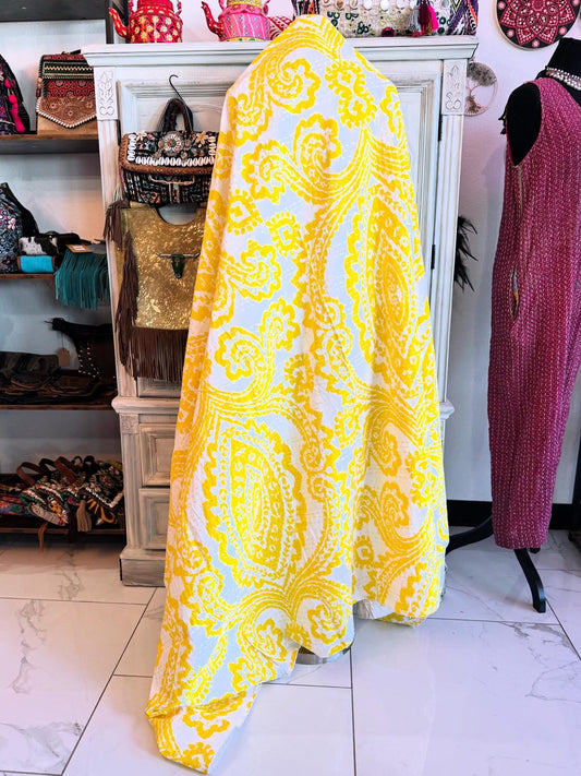 Boho Sun Mini - Yellow – Handblock Printed Kantha Quilt | Cotton | Handmade
