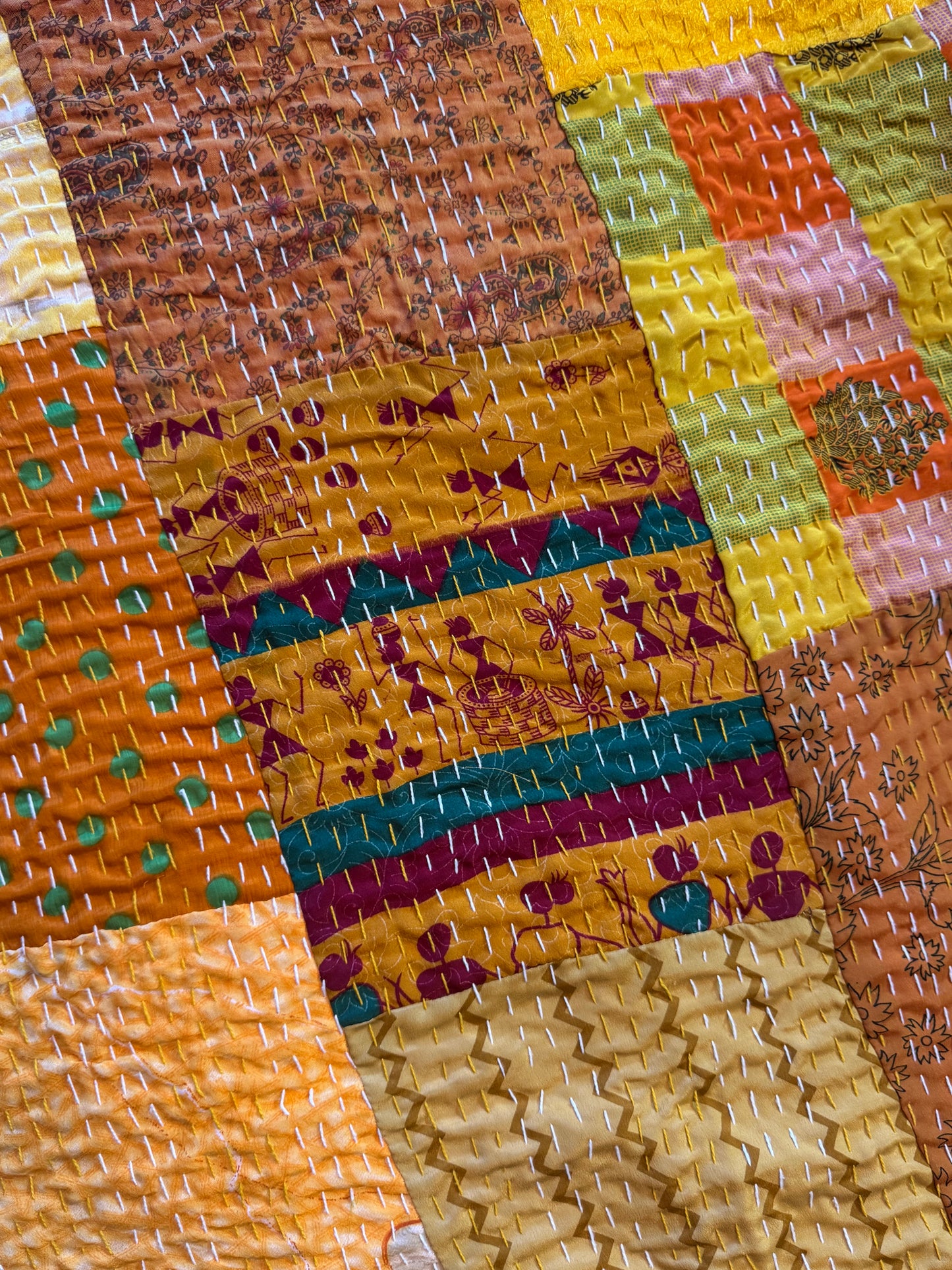 Silk Patchwork Kantha - Yellow- Queen/ King