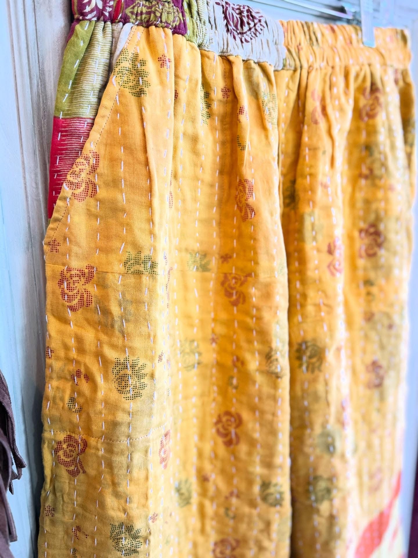 Marigold Stripes – Handmade Kantha Cotton Pants | Wide Leg Boho Trousers