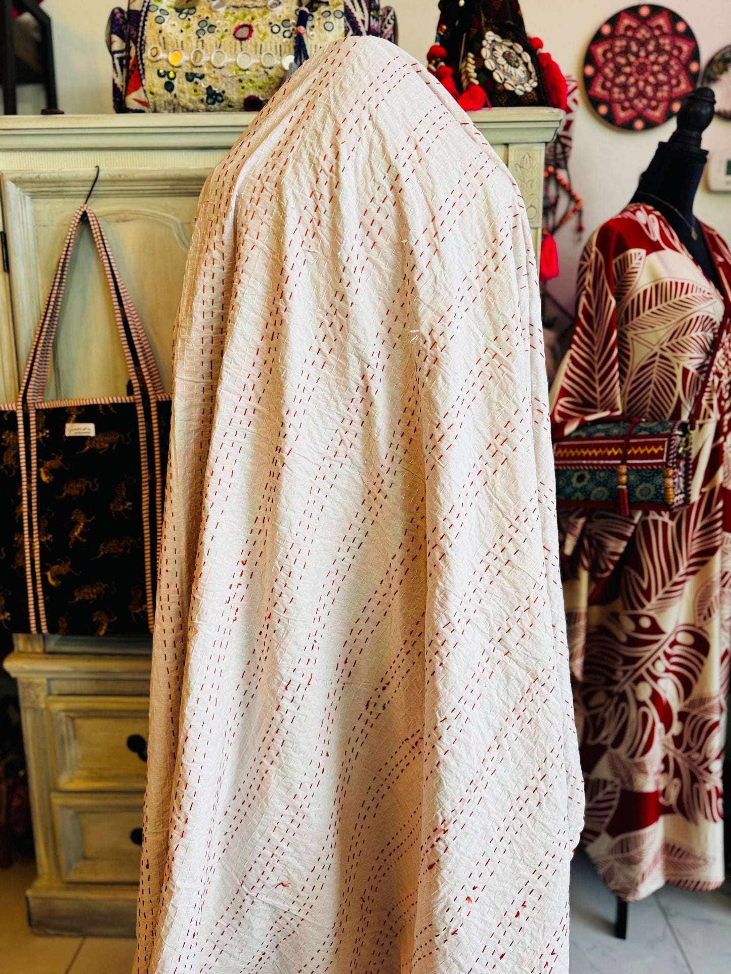 Sunset Chase – Orange Cheetah Handblock Printed Kantha Quilt | 100% Cotton | Handmade