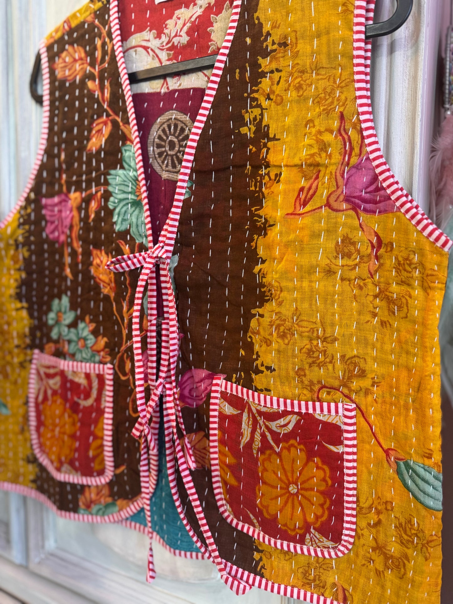 Handmade Reversible Kantha Vest – Garden | 100% Cotton Jacket