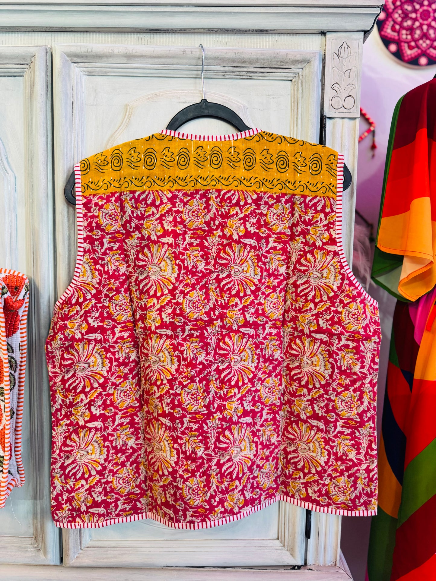 Handmade Reversible Kantha Vest – Amber | 100% Cotton Jacket