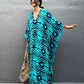 Aqua Tribal Drawstring Kaftan – Adjustable Waist, Soft & Flowy