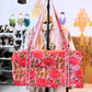 Red Floral Quilted Duffel Bag – Handmade Block Print Weekender Travel Bag