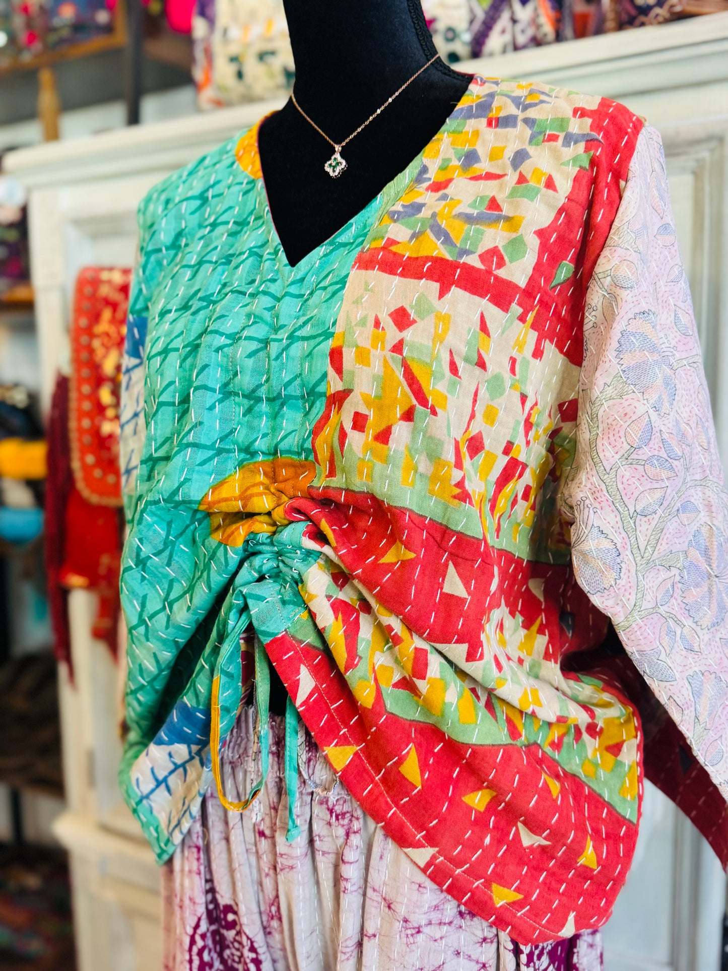 Ocean Patchwork Breeze Butterfly 2-Way Top – Handmade | 100% Cotton Boho Blouse