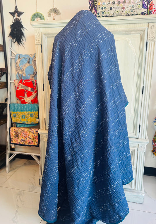 Backside of the silk patchwork kantha quilt
