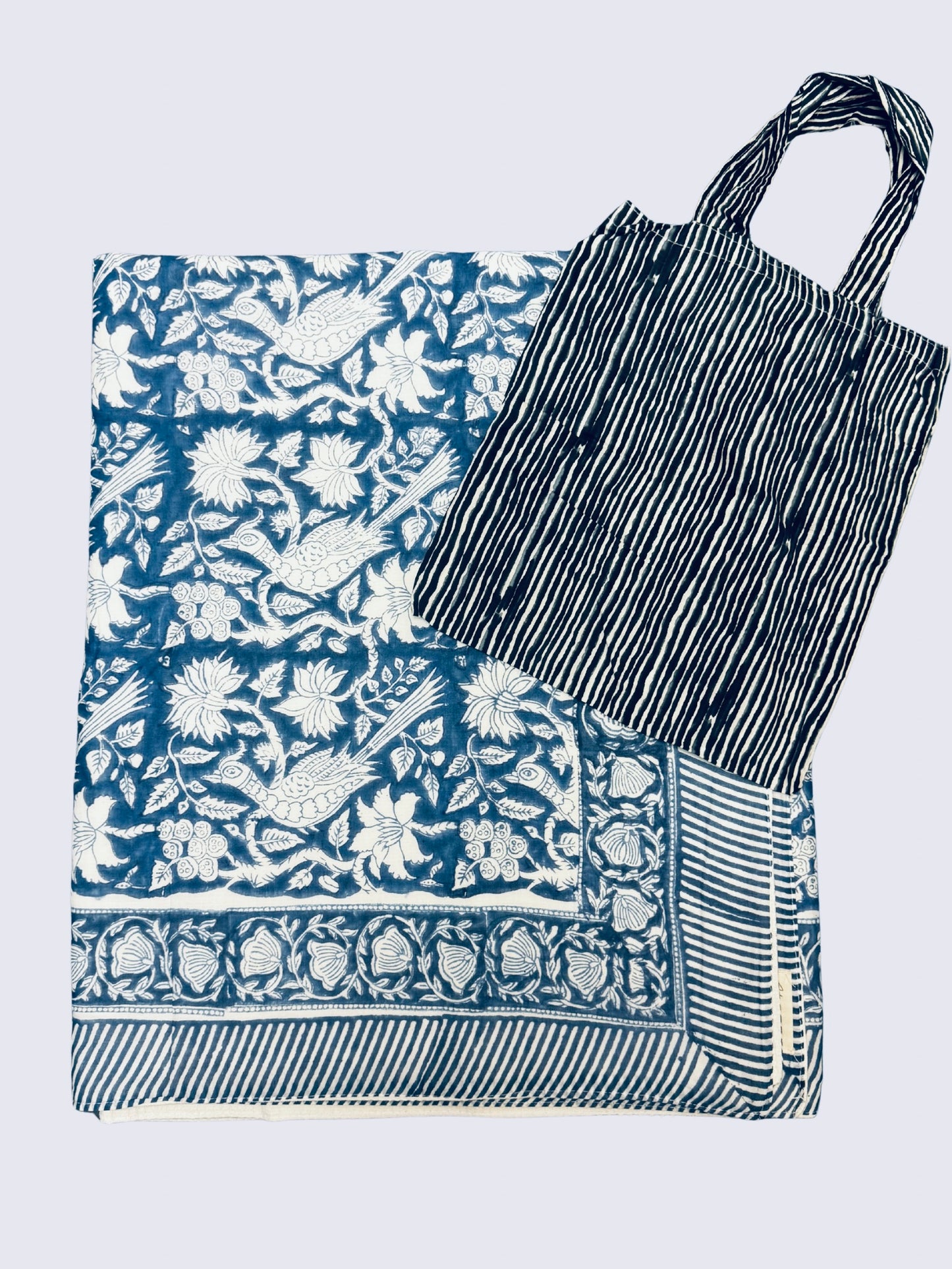 Handblock Cotton Beach Towel with Bag | Oversized Lightweight Travel Picnic Towel 72x45