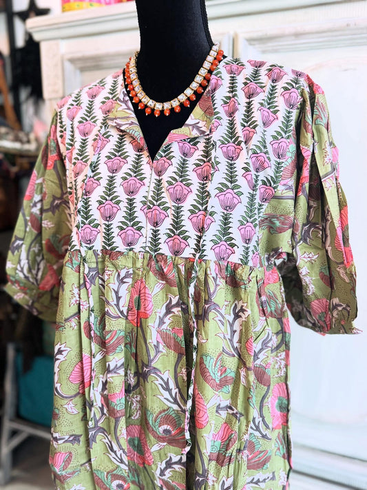 Garden Twin – Mixed Print Cotton Dress