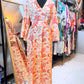 Coral Muse – Handmade Cotton Dress with Belt & Pockets (Medium) | Coastal Statement Dress
