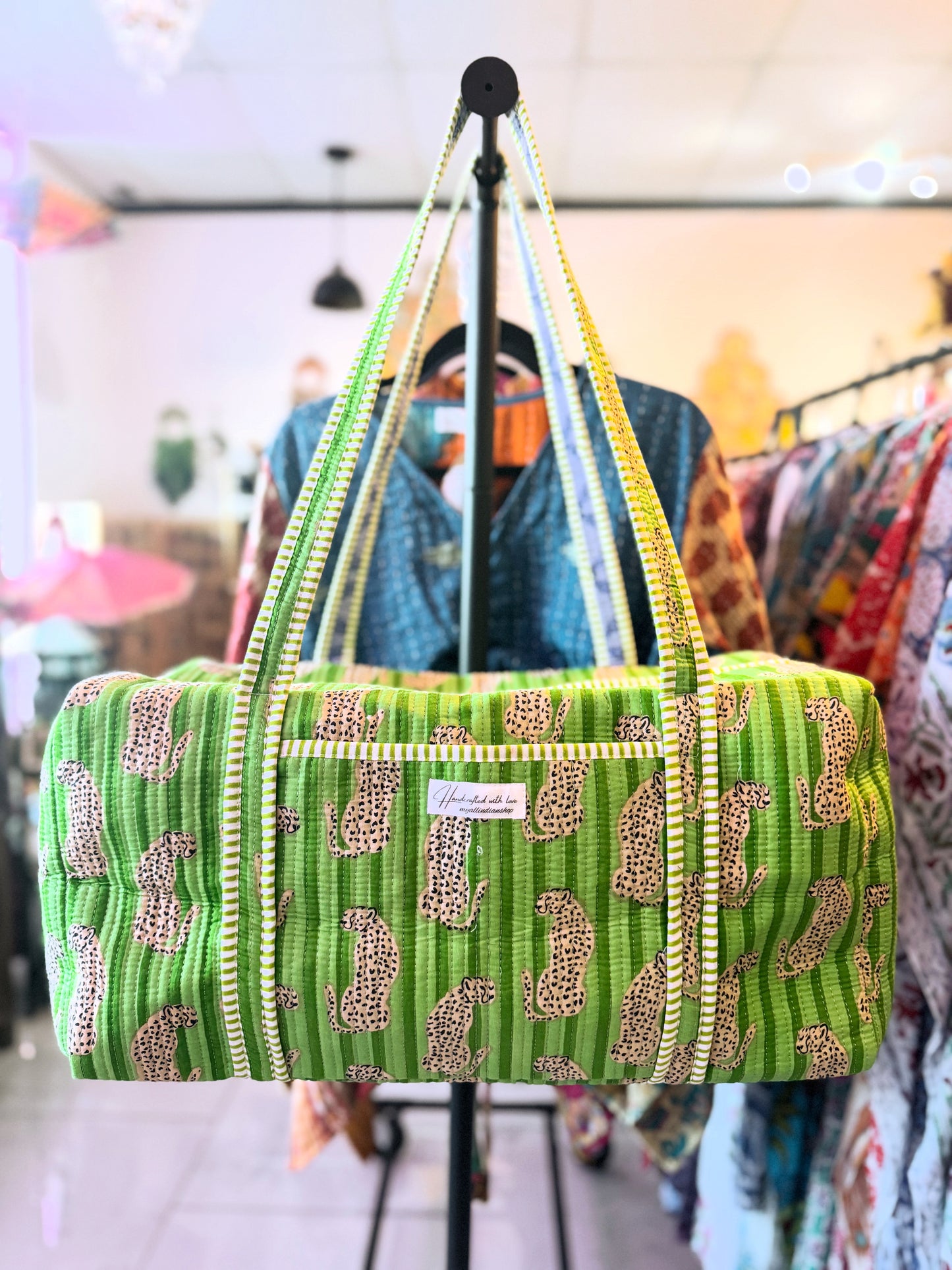 Verdant Safari Weekender – Handmade Quilted Cotton Duffle | Green Jungle Travel Bag