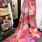 Silk Patchwork Kantha Quilt - Pink- Handmade | Silk | Cotton | Queen | King