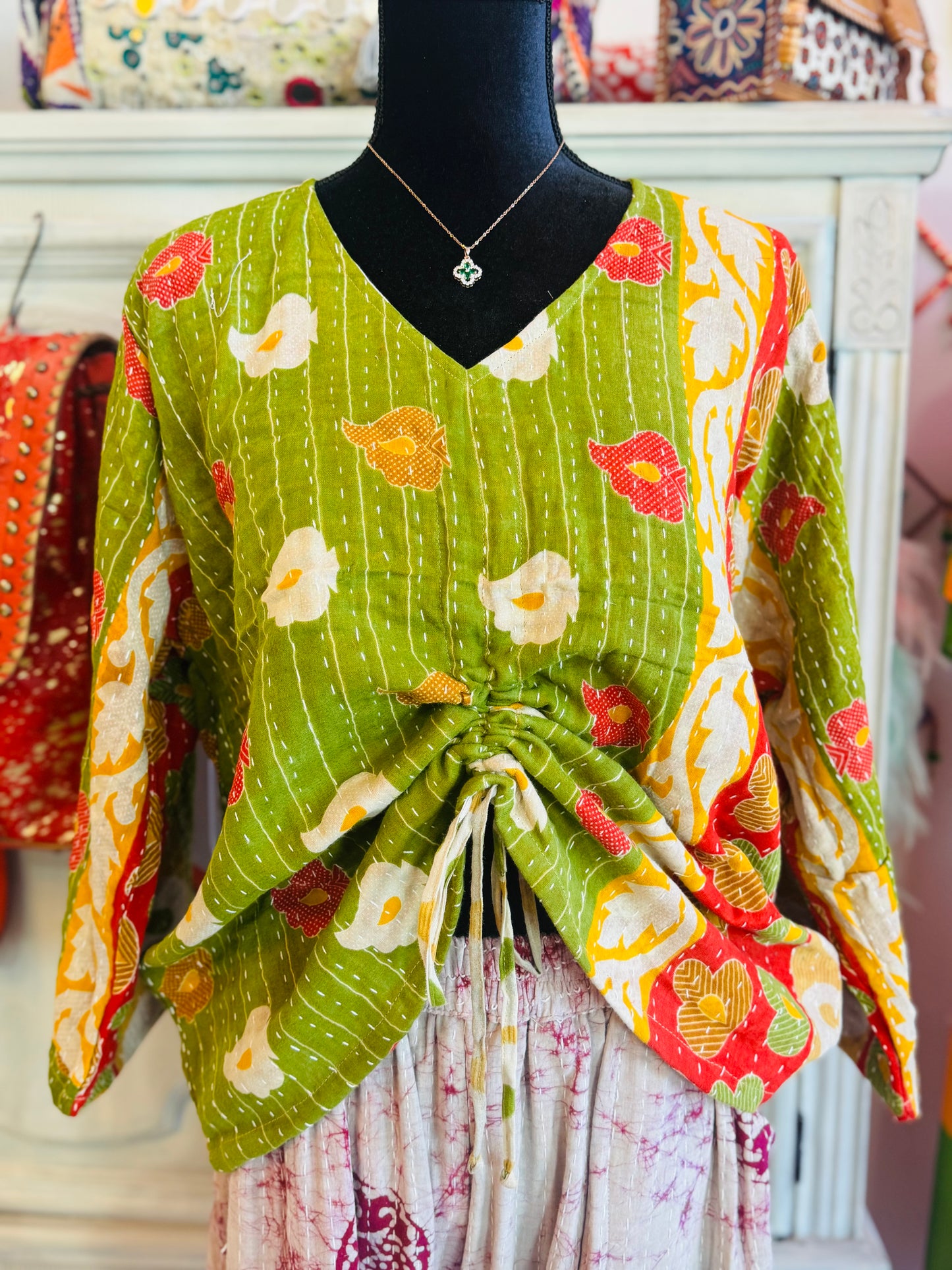 Coral Garden Butterfly 2-Way Top – Handmade | 100% Cotton Boho Blouse