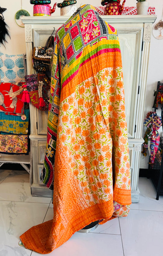 Orange Flowers- Saree Quilt