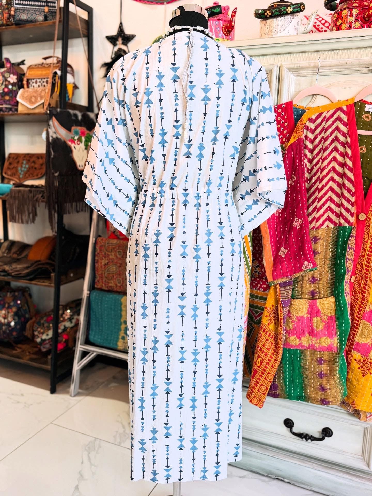 Handblock Cotton Kaftan-Nomad Lines