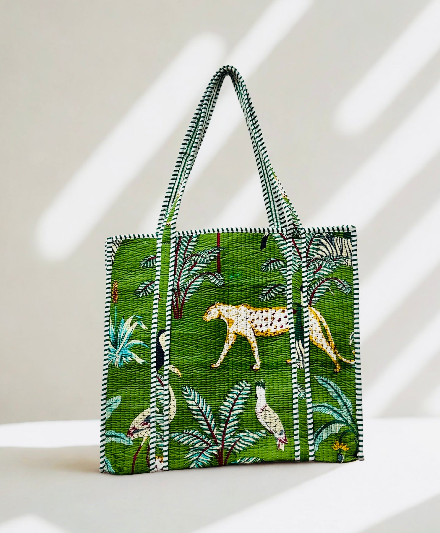 Jungle Muse Tote – Handmade Quilted Cotton Bag | Green Safari Market Tote