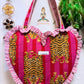 Heart Quilted Tote- Tiger- Pink - Zipper - Pocket