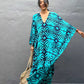 Aqua Tribal Drawstring Kaftan – Adjustable Waist, Soft & Flowy
