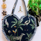 Heart Quilted Tote- Jungle Print- Navy Blue - Zipper - Pocket