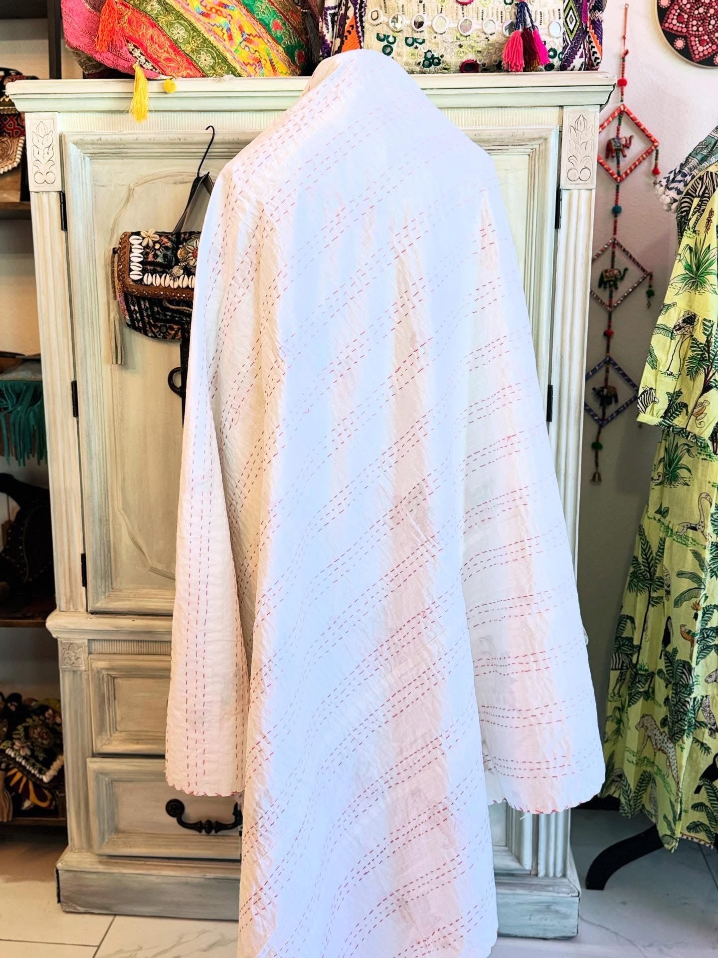 Kantha Cotton Quilt – Unicorns & Solid White | Handmade Toddler Blanket
