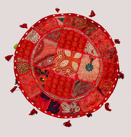 Handmade Pouf Cover - Red