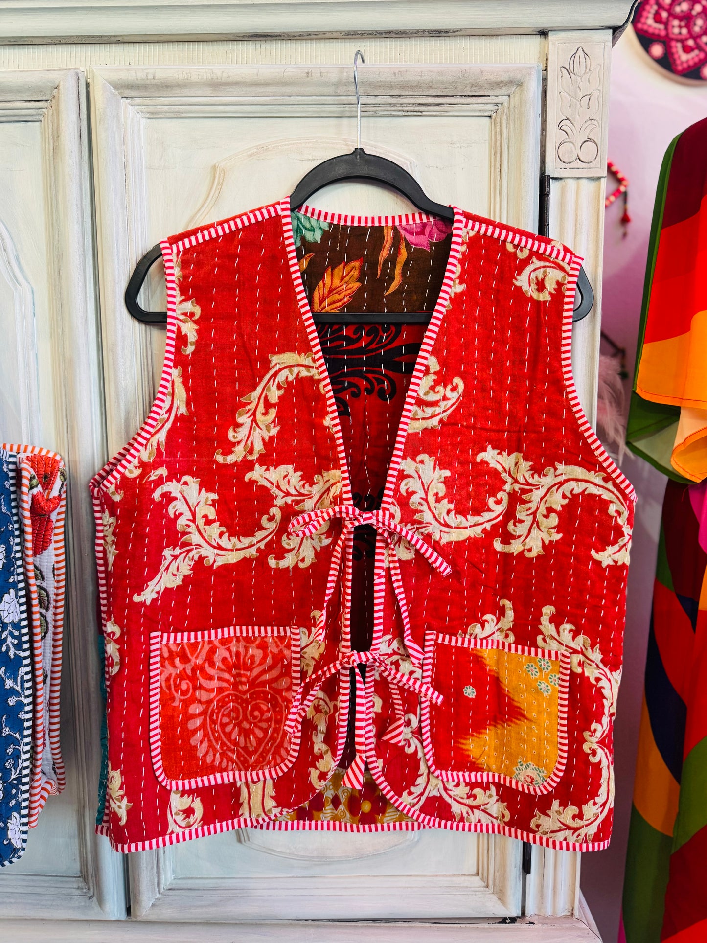 Handmade Reversible Kantha Vest – Garden | 100% Cotton Jacket