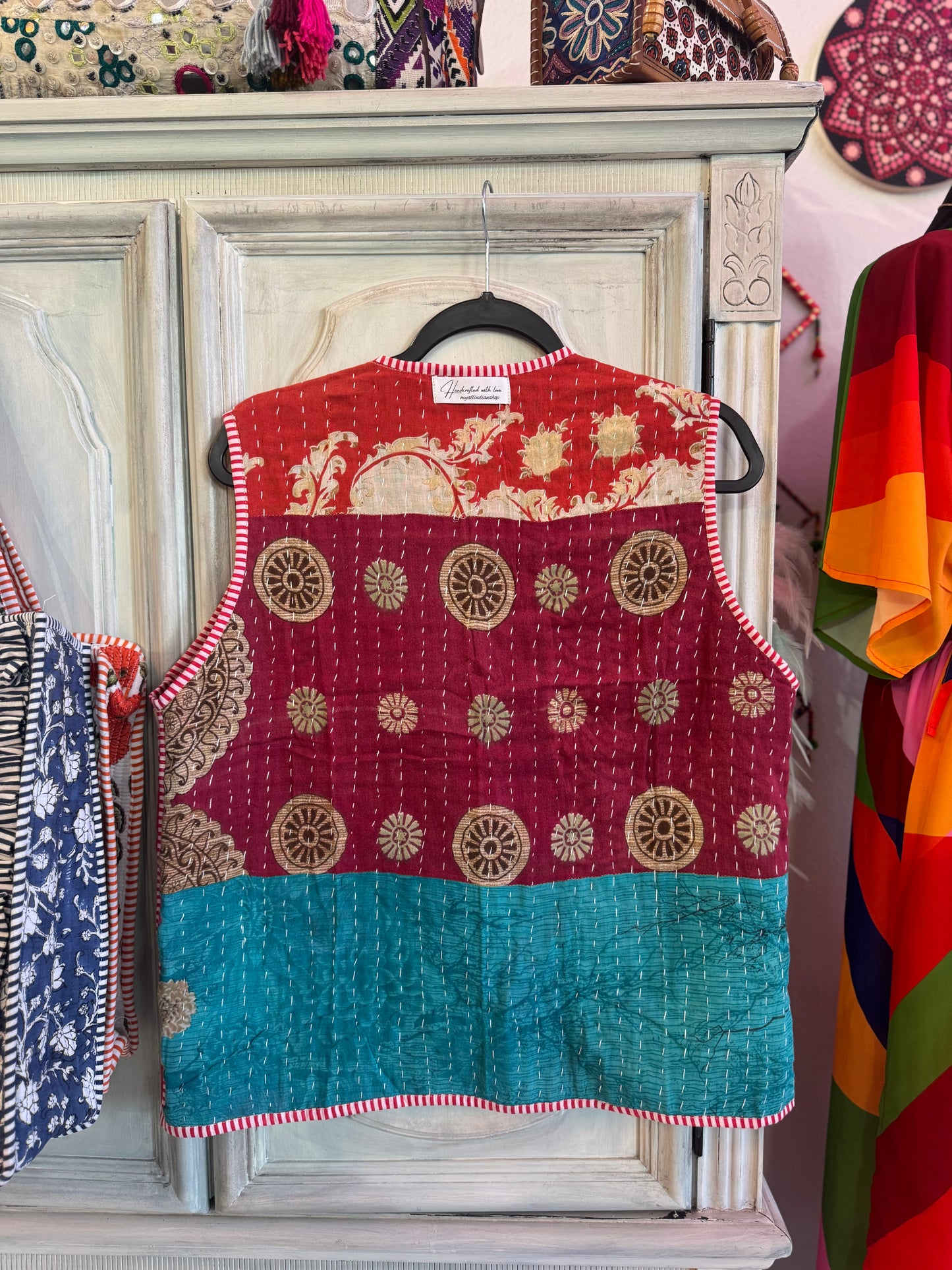 Handmade Reversible Kantha Vest – Garden | 100% Cotton Jacket