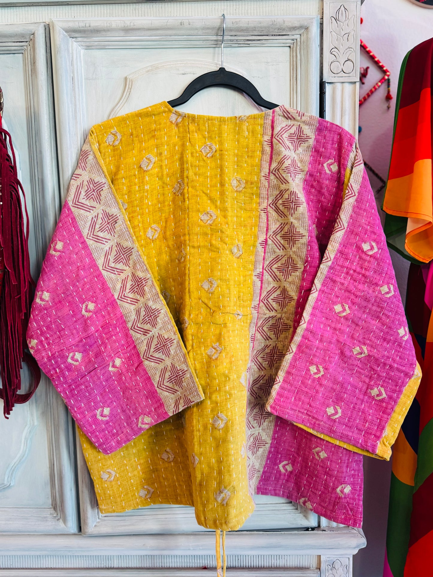 Golden Lotus Haze Butterfly 2-Way Top – Handmade | 100% Cotton Boho Blouse