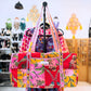 Red & Pink Patchwork Quilted Duffel Bag – Handmade Floral Bird Print Weekender Bag