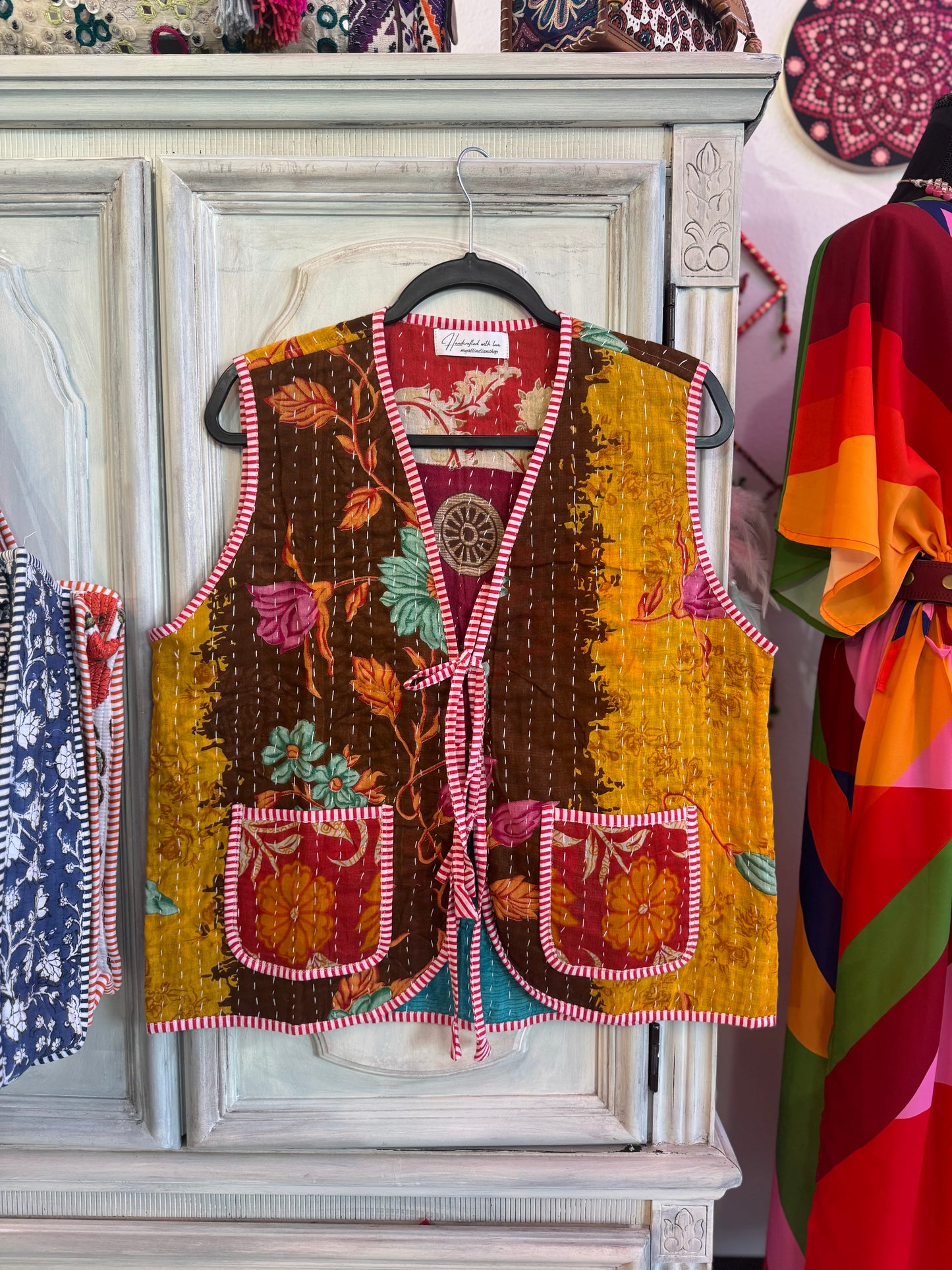 Handmade Reversible Kantha Vest – Garden | 100% Cotton Jacket