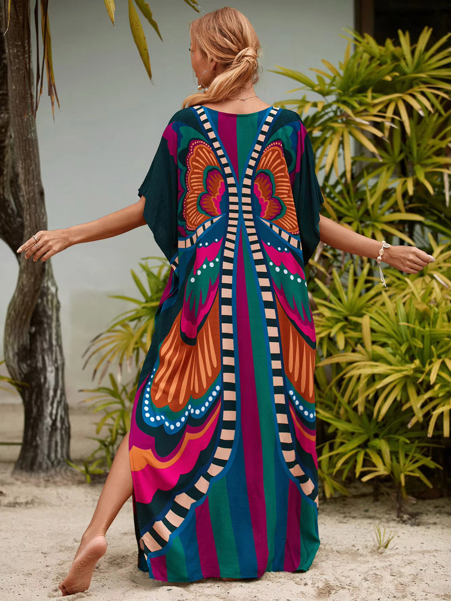 Tropical Butterfly Glow Kaftan – Free Size, Colorful